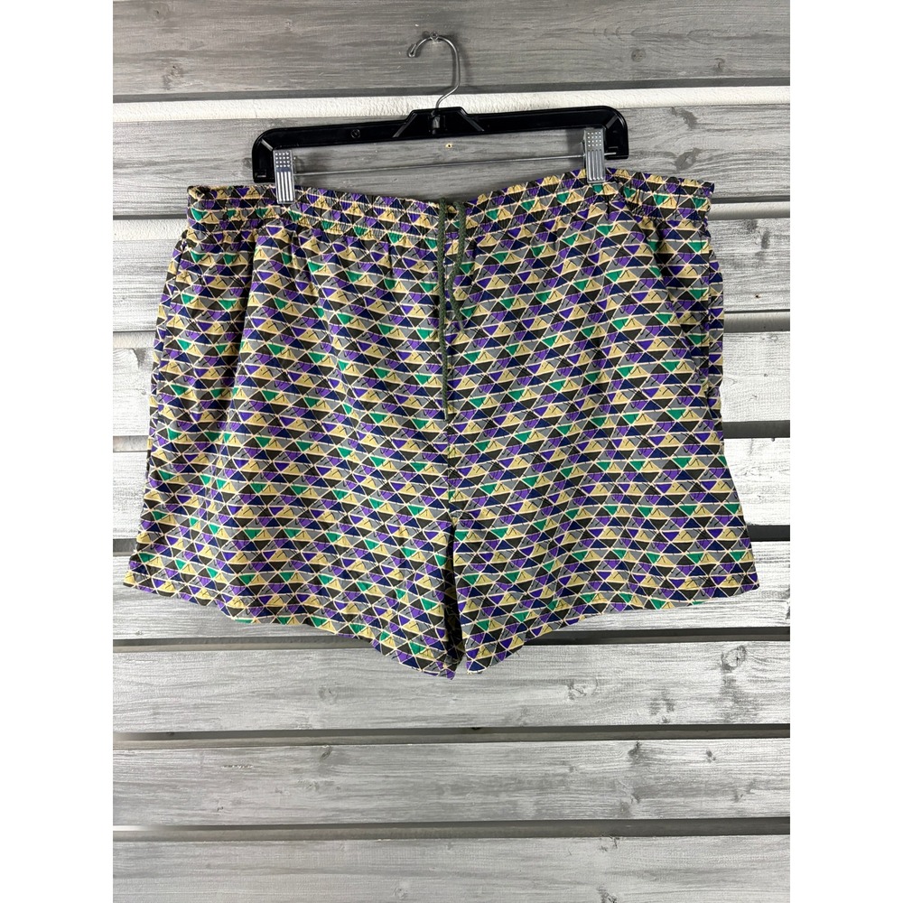 Pacific Connections Mens XL Swim Trunks Geometric Triangle Purple Green Vintage
